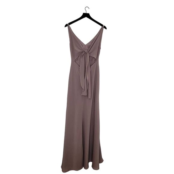 Jenny Yoo Dani Bridesmaid Maxi Dress Size‎ 4 Purple Fig V-Neck Tie Back Chiffon - Picture 3 of 10
